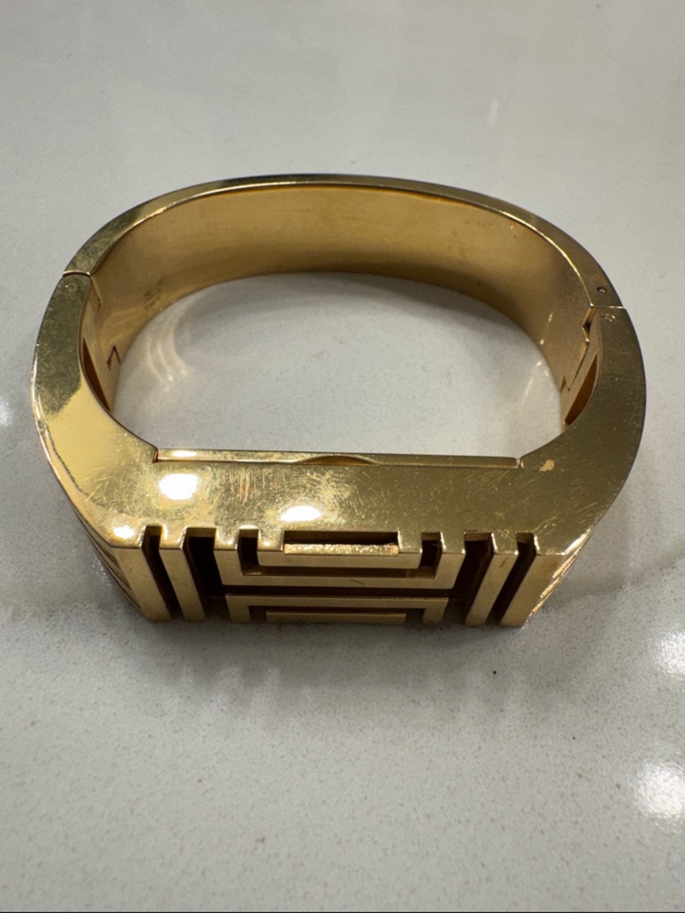 Gold Geometric Hinged Bangle Bracelet